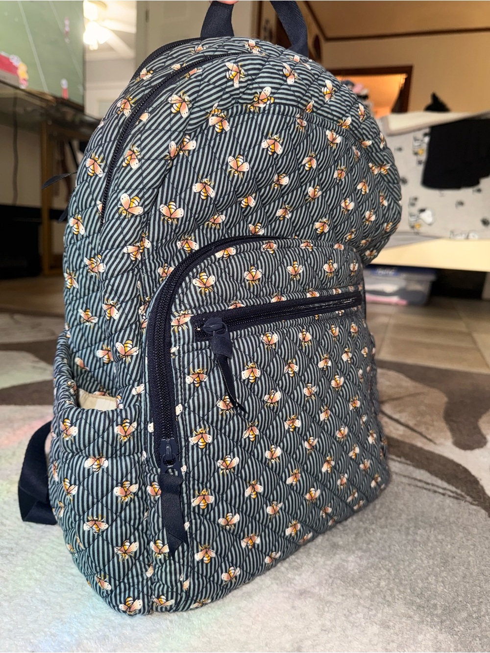 Vera Bradley Quilted Navy Bee Stripe Backpack - Navy Bee Travel bag School bag